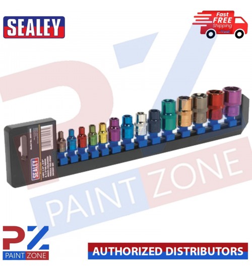 Sealey AK61800 Trx Socket Set 1/4" 3/8" And 1/2" Sq Drive E4-E24 14 Pcs Coloured